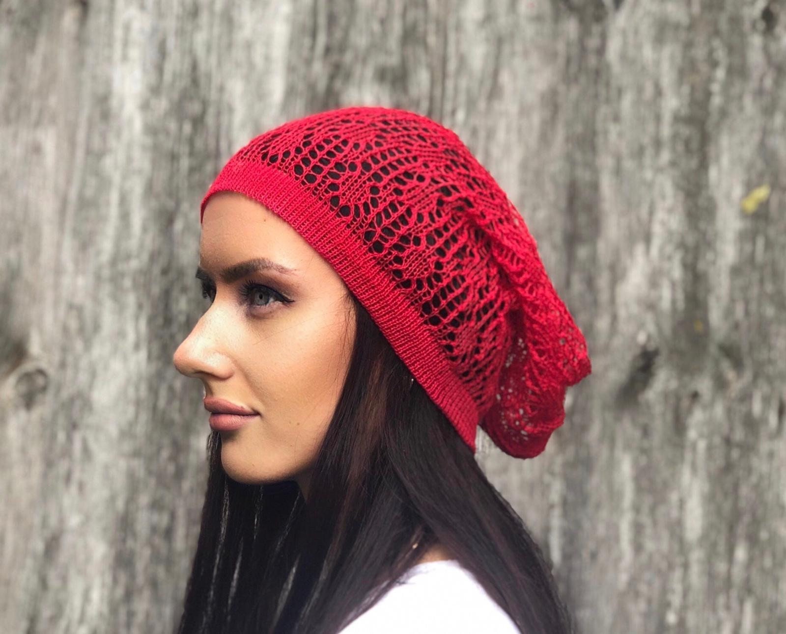 Rot Leinen Beanie Frauen Sommerhut, Leinen Slouchy Hut Sonnenhut von CELINICRAFTS