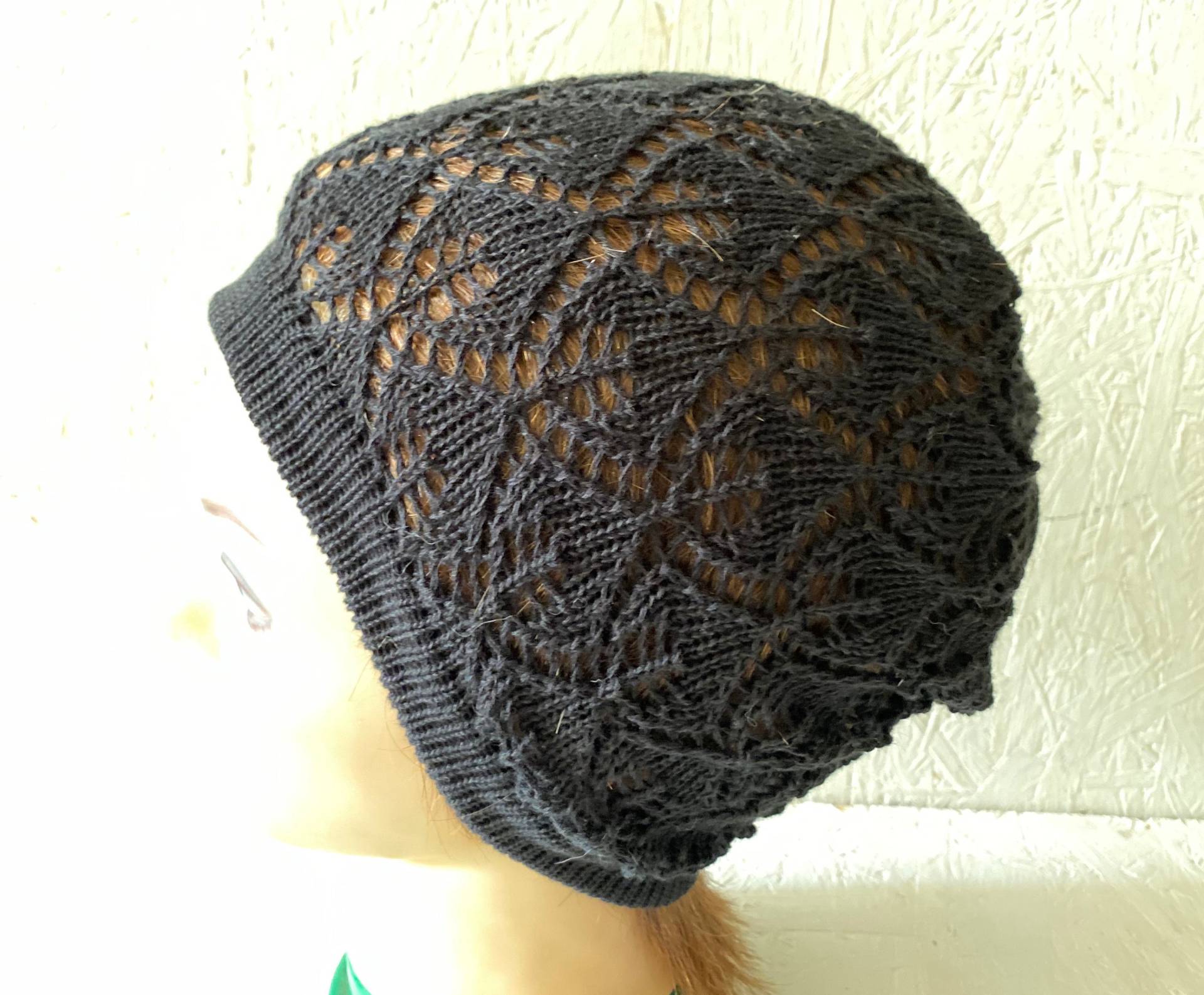 Schwarzer Sommer Hut, Schwarzer Beanie, Baumwoll Slouchy Sonnenhut, Frauenhut, Spitzenhut von CELINICRAFTS