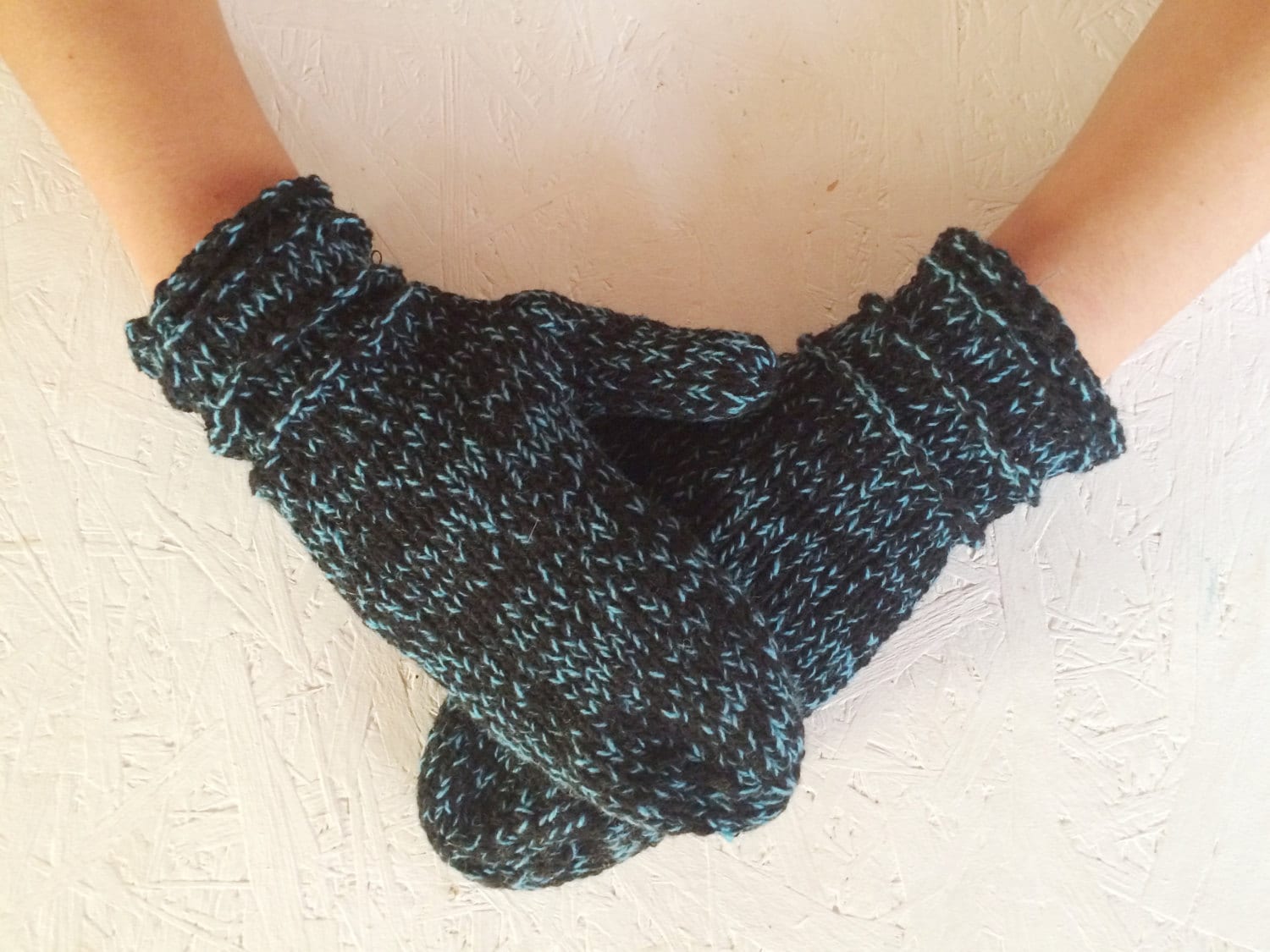 Sofort Versandfertig Gestrickte Handschuhe Schwarz Blau Multicolor Strickhandschuhe Frauen Wolle Mittens von CELINICRAFTS