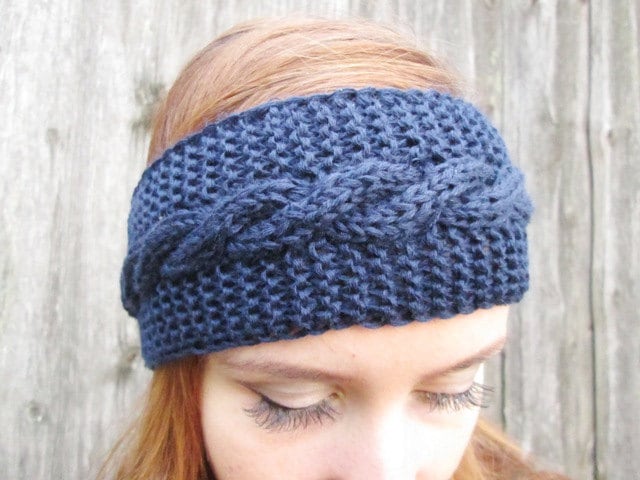 Versandfertig Damen Stirnband Winter Stricken Blau Strick Ohrwärmer Dunkelblau von CELINICRAFTS