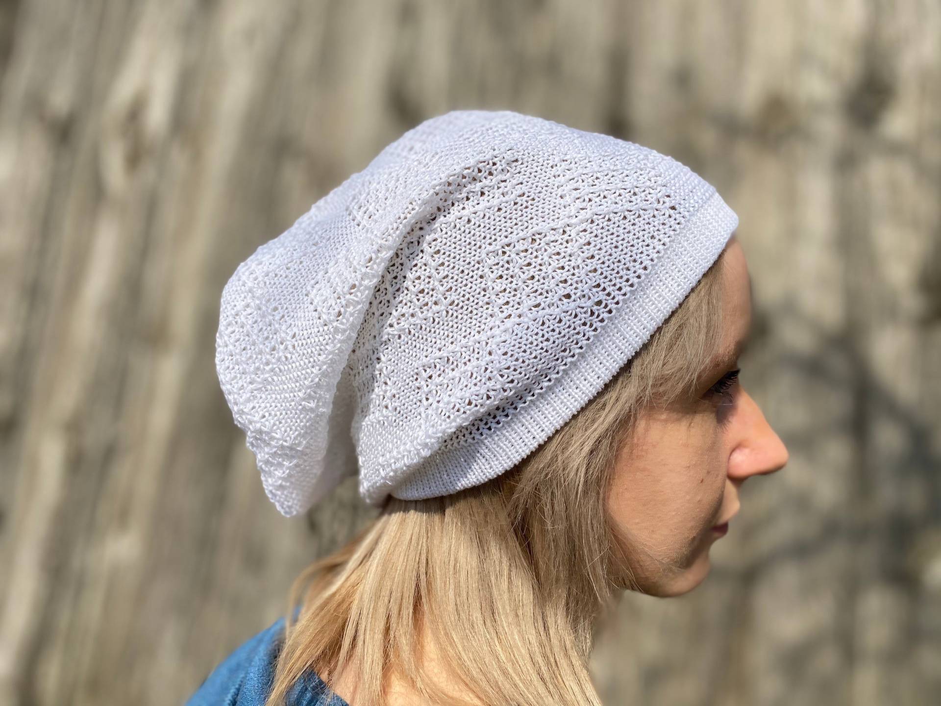 Weißer Damen Sommer Hut/ Leinen Slouchy Hut/Sonnenhut/Weiße Strick Beanie Mütze von CELINICRAFTS