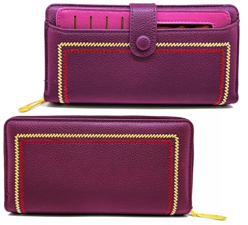 CELINO making your day Damen-Geldbörse, Geldbeutel, PU-Leder, Reißverschluss, Münzfach, Handy, Kartenhalter, violett, Einheitsgröße, Mit umlaufendem Reißverschluss von CELINO making your day