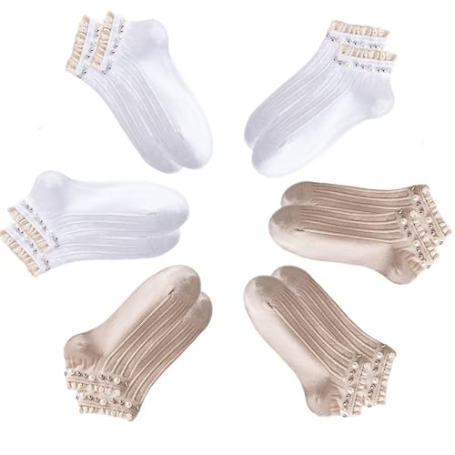 CELLVO 6 Paar Sneaker Socken Damen Sportsocken 35-40 Baumwolle, Kurze Socken Damen Atmungsaktiv Füßlinge mit Spitze, Kleid Knöchelsocken Sommer Socken für Frauen und Mädchen von CELLVO