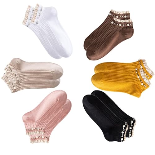 CELLVO 6 Paar Sneaker Socken Damen Sportsocken 35-40 Baumwolle, Kurze Socken Damen Atmungsaktiv Füßlinge mit Spitze, Kleid Knöchelsocken Sommer Socken für Frauen und Mädchen von CELLVO