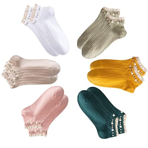 CELLVO 6 Paar Sneaker Socken Damen Sportsocken 35-40 Baumwolle, Kurze Socken Damen Atmungsaktiv Füßlinge mit Spitze, Kleid Knöchelsocken Sommer Socken für Frauen und Mädchen von CELLVO