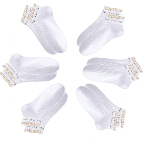 CELLVO 6 Paar Sneaker Socken Damen Sportsocken 35-40 Baumwolle, Kurze Socken Damen Atmungsaktiv Füßlinge mit Spitze, Kleid Knöchelsocken Sommer Socken für Frauen und Mädchen von CELLVO