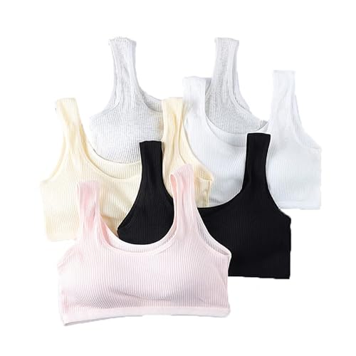 Mädchen Bustier Baumwolle Sport BH mit Breiten Trägern Trainings-BH Unterwäsche Bra Crop Top für Kinder Teenager, 3/4/5er von CELLVO