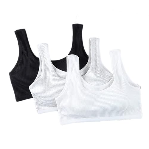 Mädchen Bustier Baumwolle Sport BH mit Breiten Trägern Trainings-BH Unterwäsche Bra Crop Top für Kinder Teenager, 3/4/5er von CELLVO