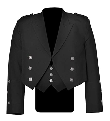 CELTIC PRO Scottish Prince Charlie Kilt-Jacke mit Weste/Weste, Schwarz, 56 von CELTIC PRO