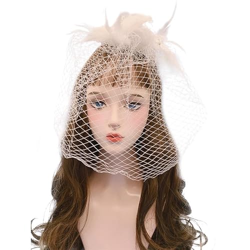 Braut bedeckt Gesicht Feder Kopf Schmuck Perle Vogelkäfig Schleier für Hochzeit Hut Braut Party Stirnband Haar Mesh von CEMELI