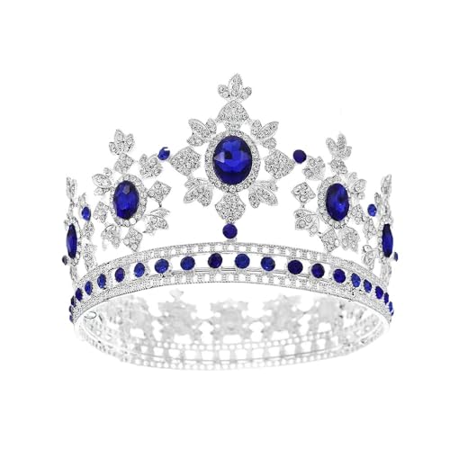 CEMELI 125 * 80mm Blau Gold König Krone Barock Kristall Braut Krone Für Hochzeit Tiara Prinzessin Königin Krone Strass braut Stirnband von CEMELI