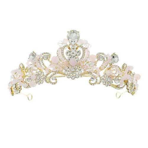 CEMELI 13 * 6 cm Barock Perle Kristall Braut Krone Für Hochzeit Tiara Prinzessin Königin Krone Rosa Strass Braut Stirnband von CEMELI