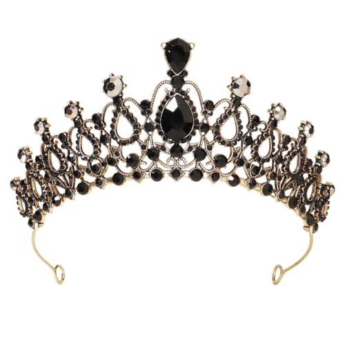 CEMELI 130 * 60MM Runde Schwarz Rot Kristall Braut Krone Für Hochzeit Tiara Prinzessin Königin Krone Strass Braut Stirnband von CEMELI