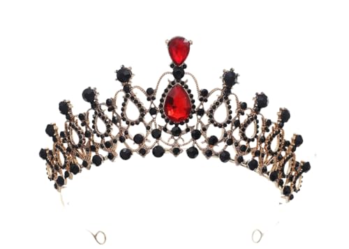 CEMELI 130 * 60MM Runde Schwarz Rot Kristall Braut Krone Für Hochzeit Tiara Prinzessin Königin Krone Strass Braut Stirnband von CEMELI