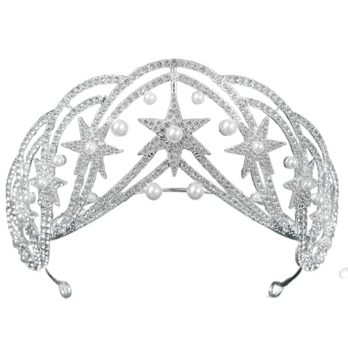 CEMELI 130 * 70mm Barocke Perle Kristall Braut Krone Für Hochzeit Tiara Prinzessin Königin Krone Strass Braut Stirnband von CEMELI