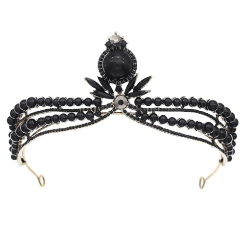 CEMELI 14 * 7CM Retro Barock Kristall Braut Krone Für Hochzeit Tiara Prinzessin Königin Krone Schwarz Strass Braut stirnband Für Mädchen Frauen von CEMELI