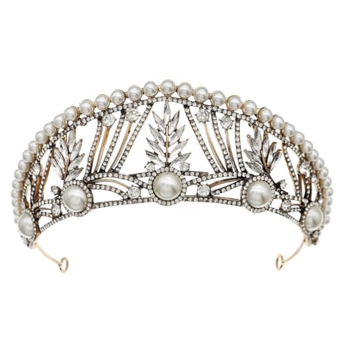 CEMELI 145 * 60MM Barock Kristall Braut Krone Für Hochzeit Tiara Prinzessin Königin Krone Perle Strass Braut Stirnband für Mädchen Frauen von CEMELI