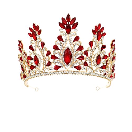 CEMELI 15 * 95 cm Retro Barock Kristall Braut Krone Für Hochzeit Tiara Prinzessin Königin Krone Rot/Grün Strass braut Stirnband von CEMELI