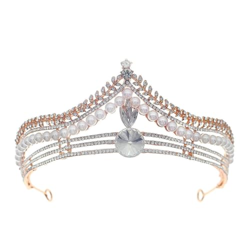 CEMELI 150 * 60mm Gold/Silber Runde Perle Kristall Braut Krone Für Hochzeit Tiara Prinzessin Königin Krone strass Braut Stirnband von CEMELI
