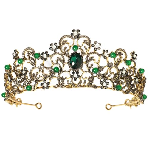 CEMELI 155 * 65MM Barock Runde Grün Kristall Braut Krone Für Hochzeit Tiara Prinzessin Königin Krone Strass Braut stirnband von CEMELI