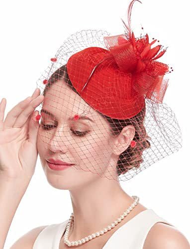 Damen Retro-Vogelkäfigschleier im britischen Stil für Hochzeit Hut Brautparty Stirnband Haarnetz Gaze Blumenkopfhut von CEMELI