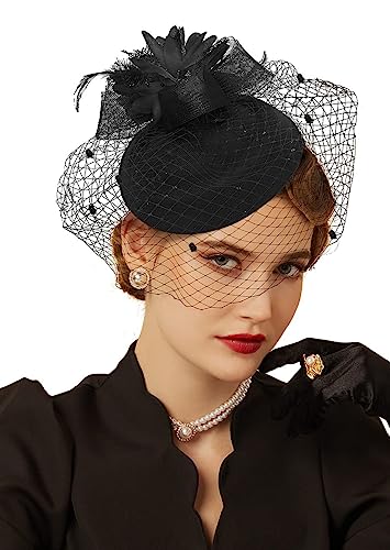 Damen Retro-Vogelkäfigschleier im britischen Stil für Hochzeit Hut Brautparty Stirnband Haarnetz Gaze Blumenkopfhut von CEMELI