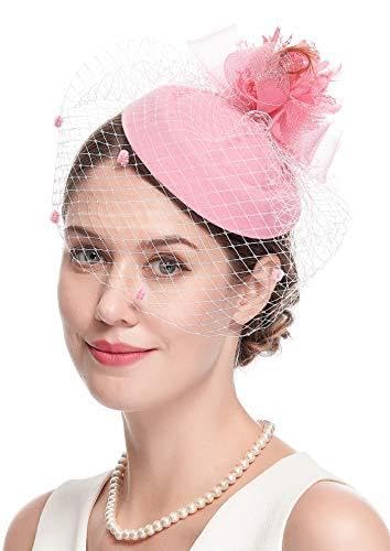 Damen Retro-Vogelkäfigschleier im britischen Stil für Hochzeit Hut Brautparty Stirnband Haarnetz Netz Gaze Kopf Blumenhut von CEMELI