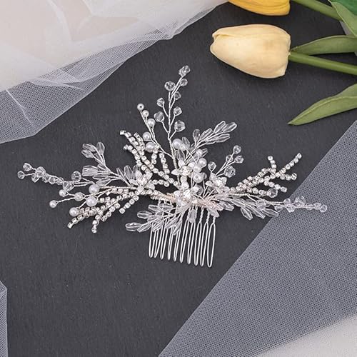 Handgemachte Tiara Hochzeit Haarkamm Blatt Blume Braut Haarnadeln Perle Strass Kopfschmuck Mädchen Hochzeit Haarschmuck von CEMELI