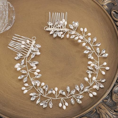 Kristall Hochzeit Kopfschmuck Strass Stirnband für Braut Krone Floral Haarnadel Haarspange Brautschmuck Haarschmuck von CEMELI