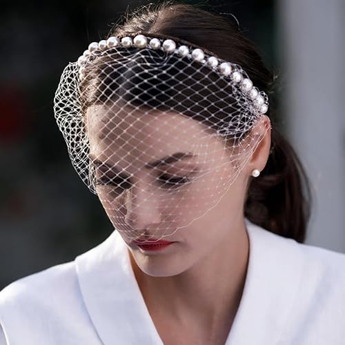 Retro Perle Net Garn Haar Hoop Perle Vogelkäfig Schleier Für Hochzeit Hut Braut Party Stirnband Haar MeshHeadwear von CEMELI