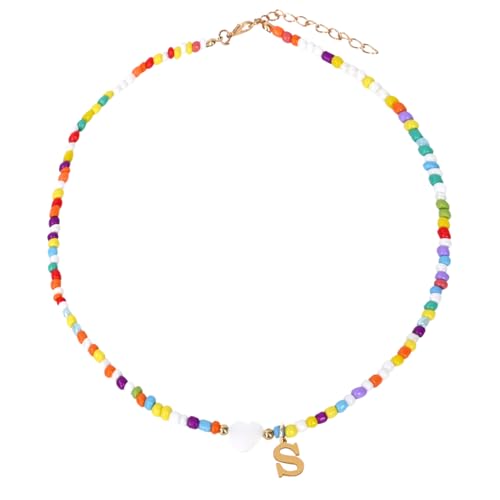 CENCERY Perlenketten mit Buchstaben und Muscheln in Herzform für Mädchen, farbenfrohe Halskette mit Buchstaben und Muscheln in Herzform, personalisierbar (S) von CENCERY