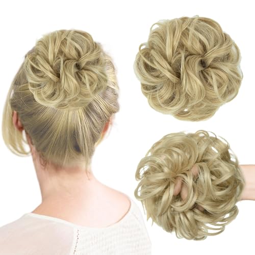 Messy Bun Haarteil für Damen, Lockige, Gewellte Dutt-Extensions, Synthetische Hochsteckfrisuren zum Anklipsen, Messy Bun mit Clip für Pferdeschwanz oder Fake-Dutt für Damen und Mädchen (Gold) von CENCERY