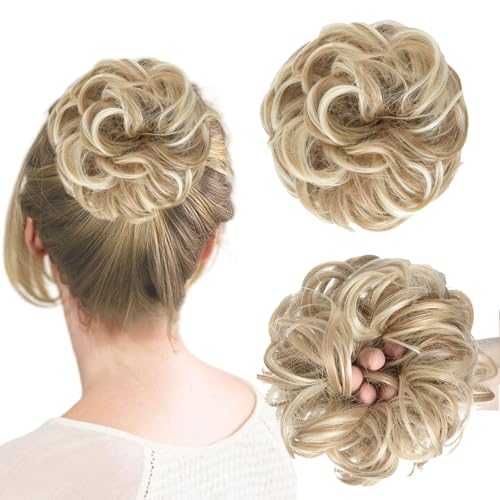 Messy Bun Haarteil für Damen, Lockige, Gewellte Dutt-Extensions, Synthetische Hochsteckfrisuren zum Anklipsen, Messy Bun mit Clip für Pferdeschwanz oder Fake-Dutt für Damen und Mädchen (Goldgrau) von CENCERY