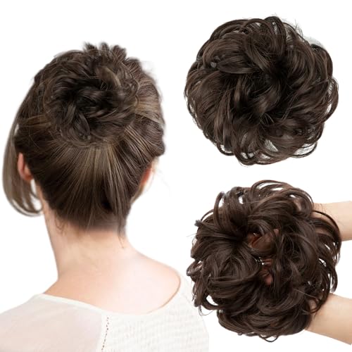 Messy Bun Haarteil für Damen, Lockige, Gewellte Dutt-Extensions, Synthetische Hochsteckfrisuren zum Anklipsen, Messy Bun mit Clip für Pferdeschwanz oder Fake-Dutt für Damen und Mädchen (Dunkelbraun) von CENCERY