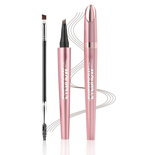 Microblading-Augenbrauenstift mit 4 Gabelspitzen, wasserfest, mit natürlichen, haarähnlichen Strichen, 24 Stunden lang haltbarer, wischfester Augenbrauenfarbe und Laminierungseffekt (Hellbraun) von CENCERY