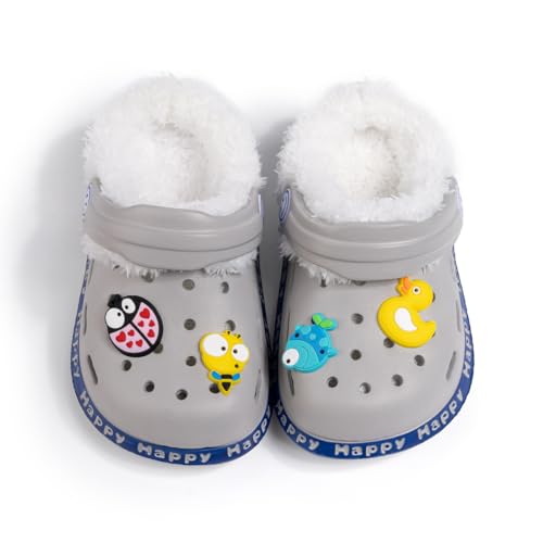 CENCIRILY Kleinkind Pelz Gefüttert Clogs Jungen Mädchen Winter Warm Hausschuhe Fleece Futter Gartenschuhe Cartoon Sandalen mit abnehmbaren Indoor Outdoor Home Schuhe von CENCIRILY