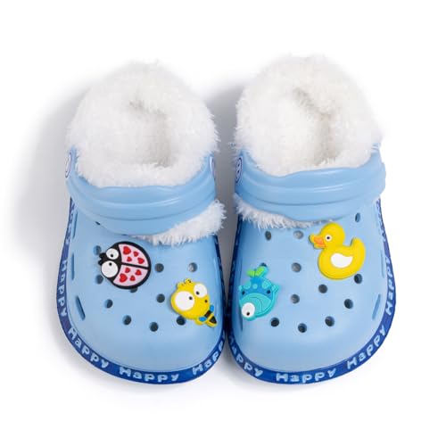 CENCIRILY Kleinkind Pelz Gefüttert Clogs Jungen Mädchen Winter Warm Hausschuhe Fleece Futter Gartenschuhe Cartoon Sandalen mit abnehmbaren Indoor Outdoor Home Schuhe von CENCIRILY