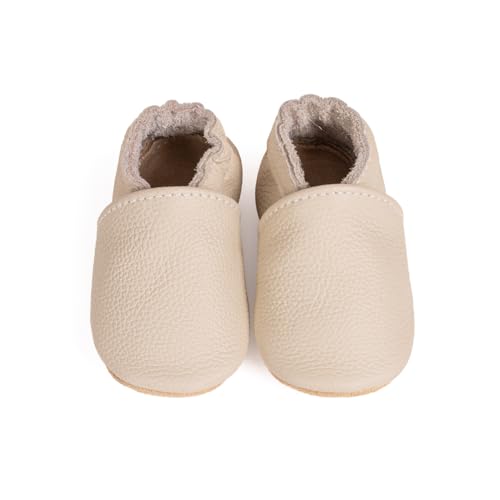 CENCIRILY Krabbelschuhe Baby Mädchen Jungen Weiche Flexibles Leder Lauflernschuhe mit Rutschfeste Wildledersohlen Elastische Knöchel Hausschuhe 0-18 Monate von CENCIRILY