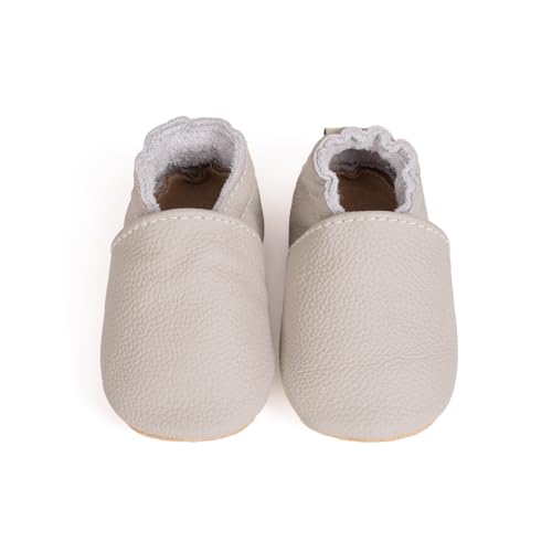 CENCIRILY Krabbelschuhe Baby Mädchen Jungen Weiche Flexibles Leder Lauflernschuhe mit Rutschfeste Wildledersohlen Elastische Knöchel Hausschuhe 0-18 Monate von CENCIRILY