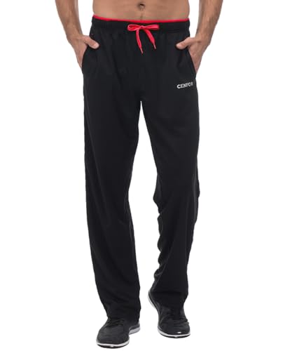 CENFOR Herren Sweatpants mit Taschen Open Bottom Workout Pants für Athletic Jogging Training Casual, Schwarz+r, Groß CENFOR Herren Sweatpants mit Taschen Open Bottom Workout Pants für Athletic Jogging Training Casual, Schwarz+r, Groß von CENFOR