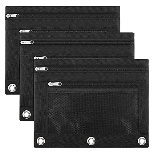 CENMEN Packung mit 3 Bleistifttaschen, 3 Löchern, Bindung, Reißverschluss, Stiftebeutel aus Stoff, für Büro, College, Schulbedarf, Kosmetik, Schwarz CENMEN Packung mit 3 Bleistifttaschen, 3 Löchern, Bindung, Reißverschluss, Stiftebeutel aus Stoff, für Büro, College, Schulbedarf, Kosmetik, Schwarz von CENMEN