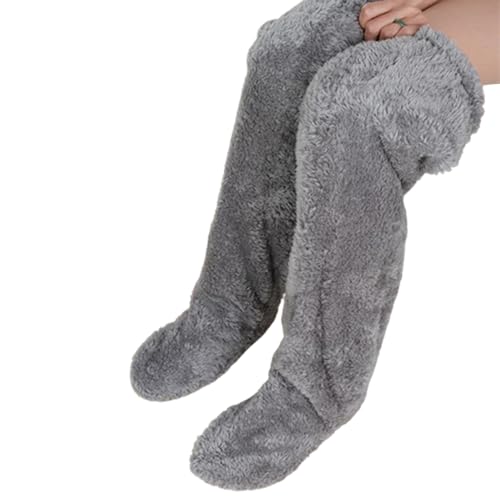 Kniehohe flauschige Socken, 1 Paar flauschige Kniestrümpfe, flauschige Overknee-Socken, hohe Plüschstrümpfe, flauschige lange Beinstulpen, Knieschoner und warme Strümpfe, flauschige Winter-Schlafsocke von CENMOO