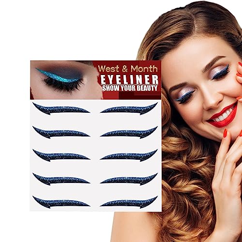 Stick On Glitter Eyeliner Stripes,5 Paar selbstklebende Instant Glitter Eyeliner-Schablonen | Eyeliner-Werkzeug, Make-up-Sticker, langanhaltender glitzernder Eyeliner-Aufkleber Cenmoo von CENMOO