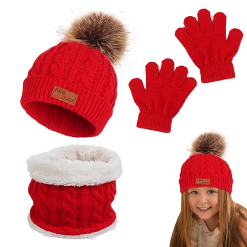 Wintermütze und Handschuhe | Gestrickte warme Kinderschals,Weiche Schals zum Snowboarden, Rodeln, Alltag von CENMOO