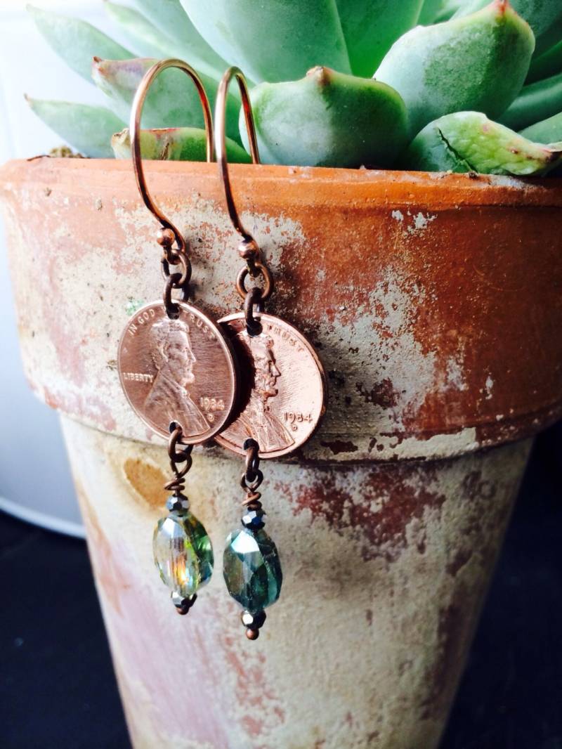 Geburtstag Geburtsdatum Jahr Ohrringe Von Hand Gehämmert Und Poliert Kupfer Pennies Jahrestag Besondere Datum von CENTiment