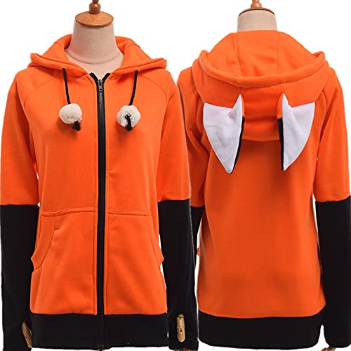 Animal Fox Ear Cosplay Kostüme Hoodie Mantel Warm Orange Sweatshirt Unisex Hoodies (Farbe: 1, Größe: XXL) von CENZY