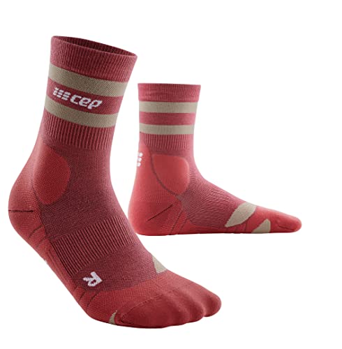 CEP - 80's COMPRESSION SOCKS HIKING MID-CUT für Damen | Mittelhohe Wandersocken in berry/sand mit verbesserter Merino-Qualität | Frauen Trekkingsocken für optimale Trittsicherheit | Gr. II | S von CEP