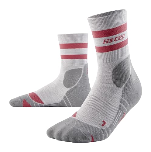 CEP - 80's COMPRESSION SOCKS HIKING MID-CUT für Herren | Mittelhohe Wandersocken in light grey/red mit verbesserter Merino-Qualität | Männer Trekkingsocken für optimale Trittsicherheit | Gr. III | M von CEP