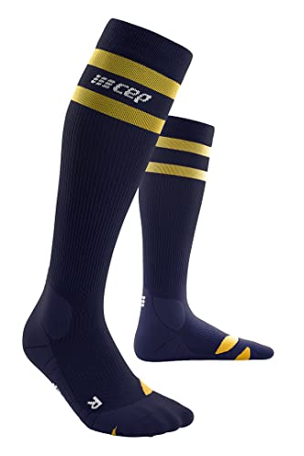 CEP - 80's COMPRESSION SOCKS HIKING für Herren | Hohe Wandersocken in peacoat/gold mit verbesserter Merino-Qualität | Männer Trekkingsocken für optimale Trittsicherheit | Gr. III | M von CEP