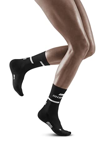 CEP - THE RUN COMPRESSION SOCKS MID CUT für Damen | Mittellange Laufsocken in schwarz mit Kompression | Regenerierende Kompressionsstrümpfe für Frauen | Gr. II | S von CEP